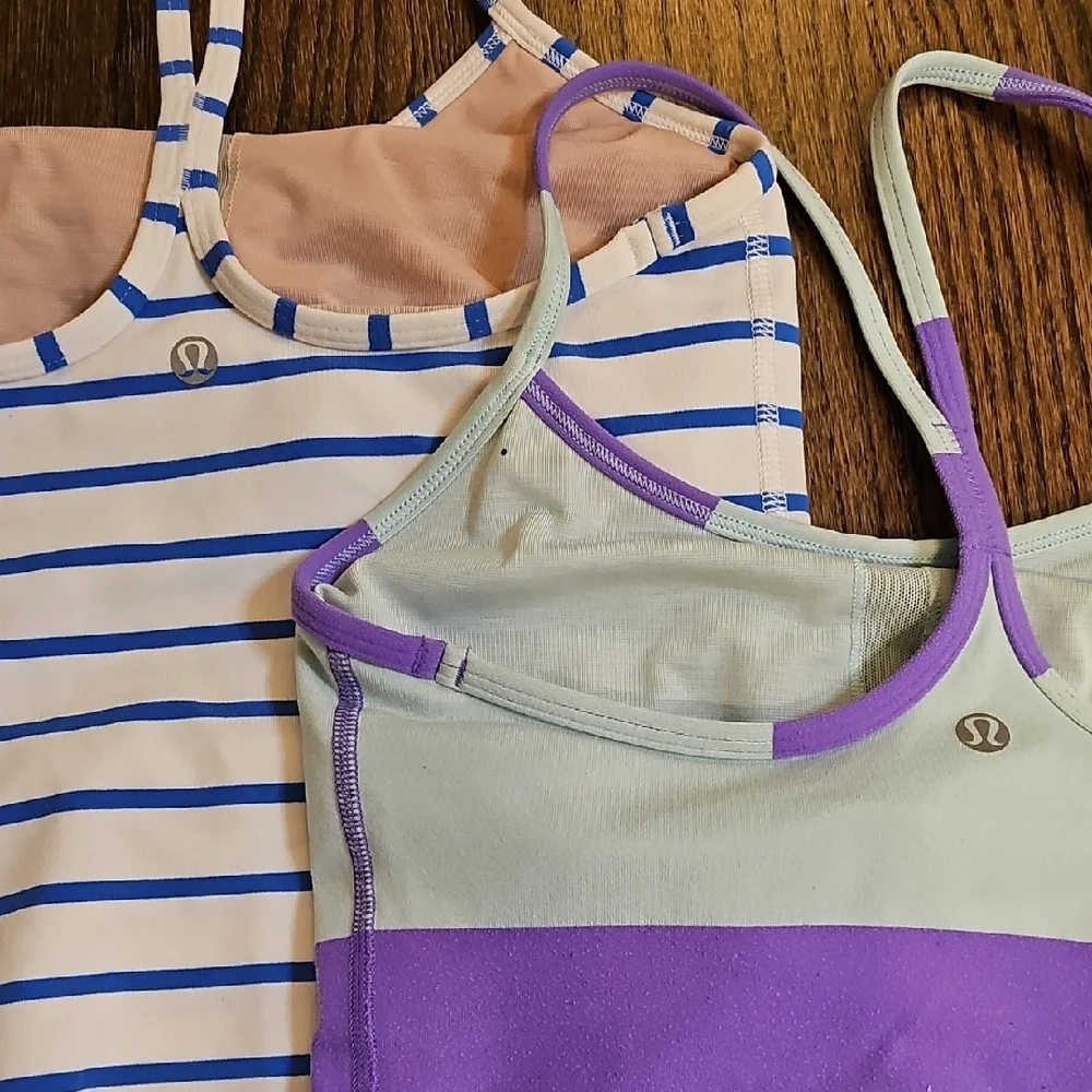 Lululemon Athletica Blue Striped and Purple Block Tank Tops - Lot Of 2 - Picture 2 of 9